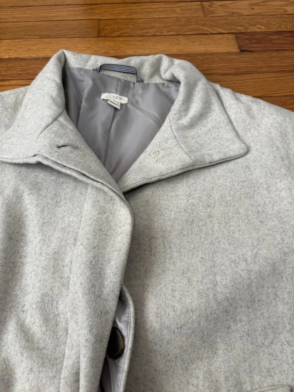 J Crew Womens Peacoat Size 10 Gray Wool Blend Button Down Collared Overcoat - Picture 4 of 7
